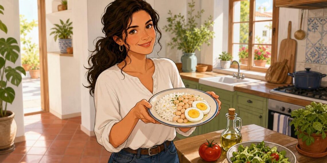 Arroz, alubias y huevo forman un plato proteico completo y saciante.