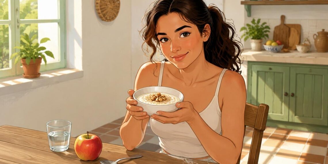 Un bol con yogur, avena y nueces ayuda a mantener la saciedad matinal.