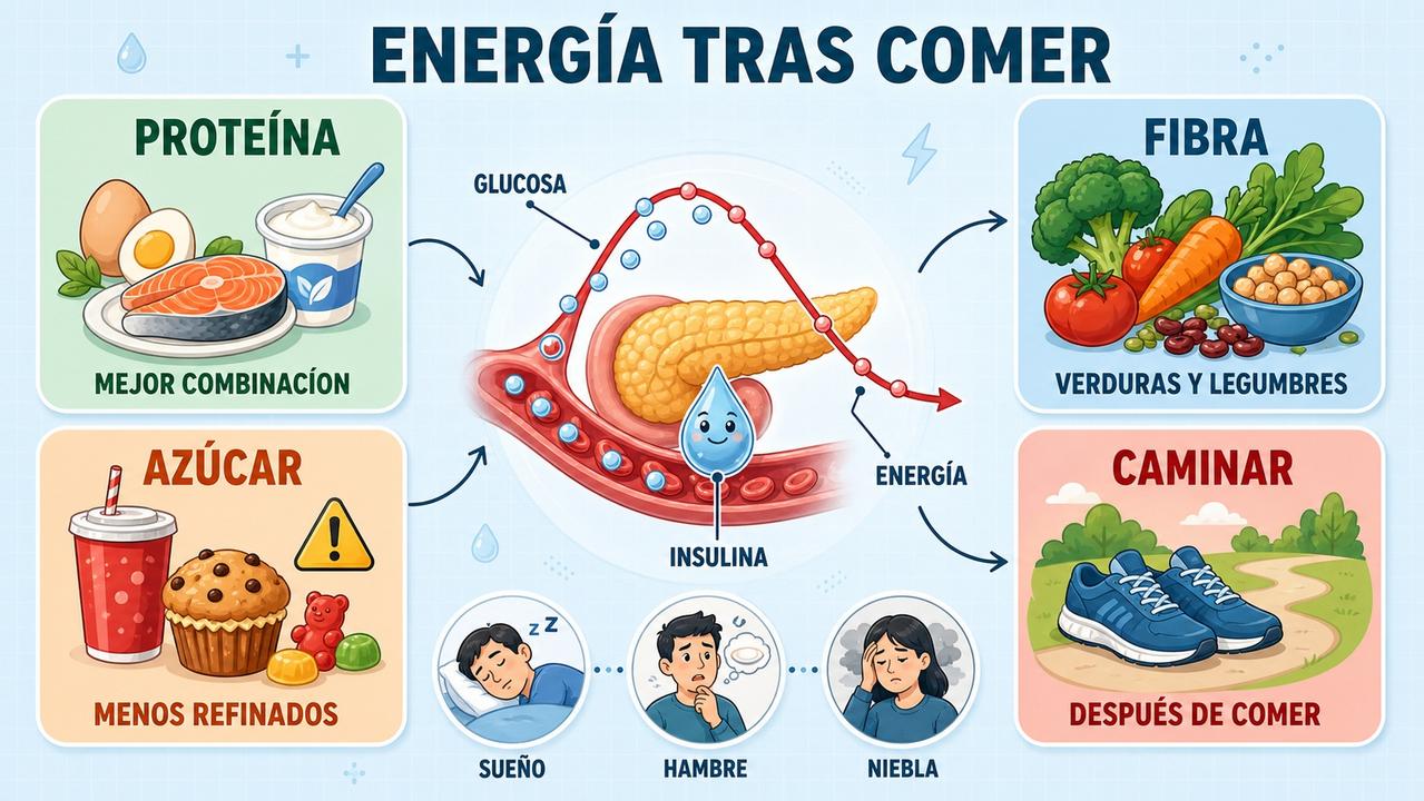 Proteína, fibra, menos azúcar y caminar ayudan a reducir la pesadez.