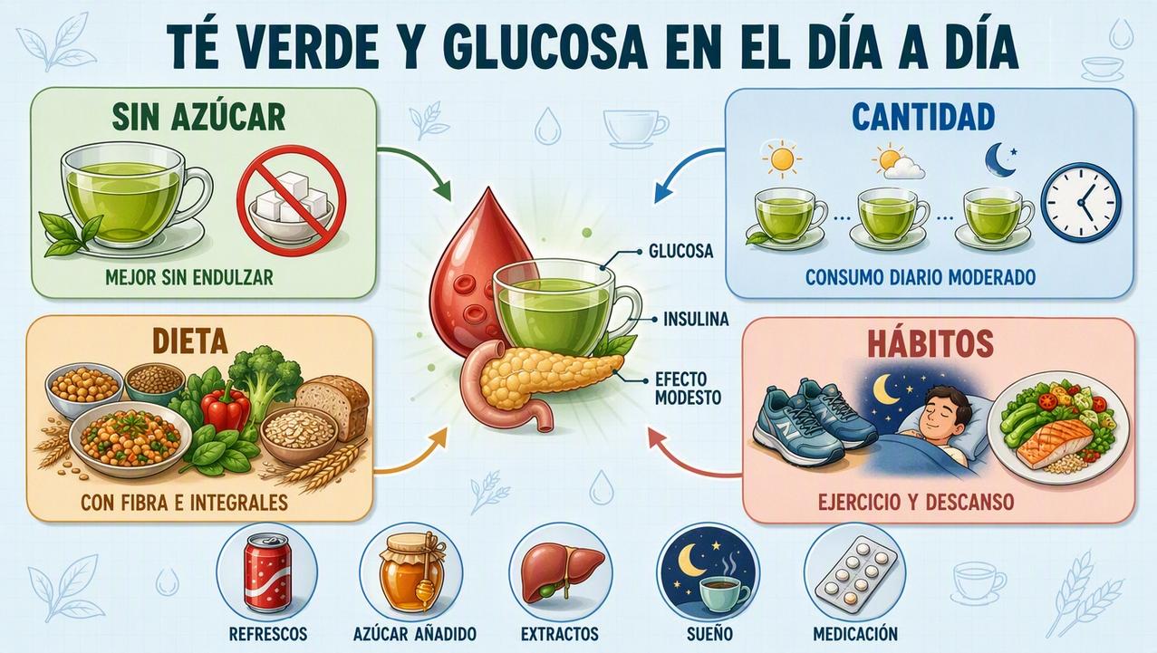 Cuatro pilares para integrar el té verde sin perder de vista la glucosa.
