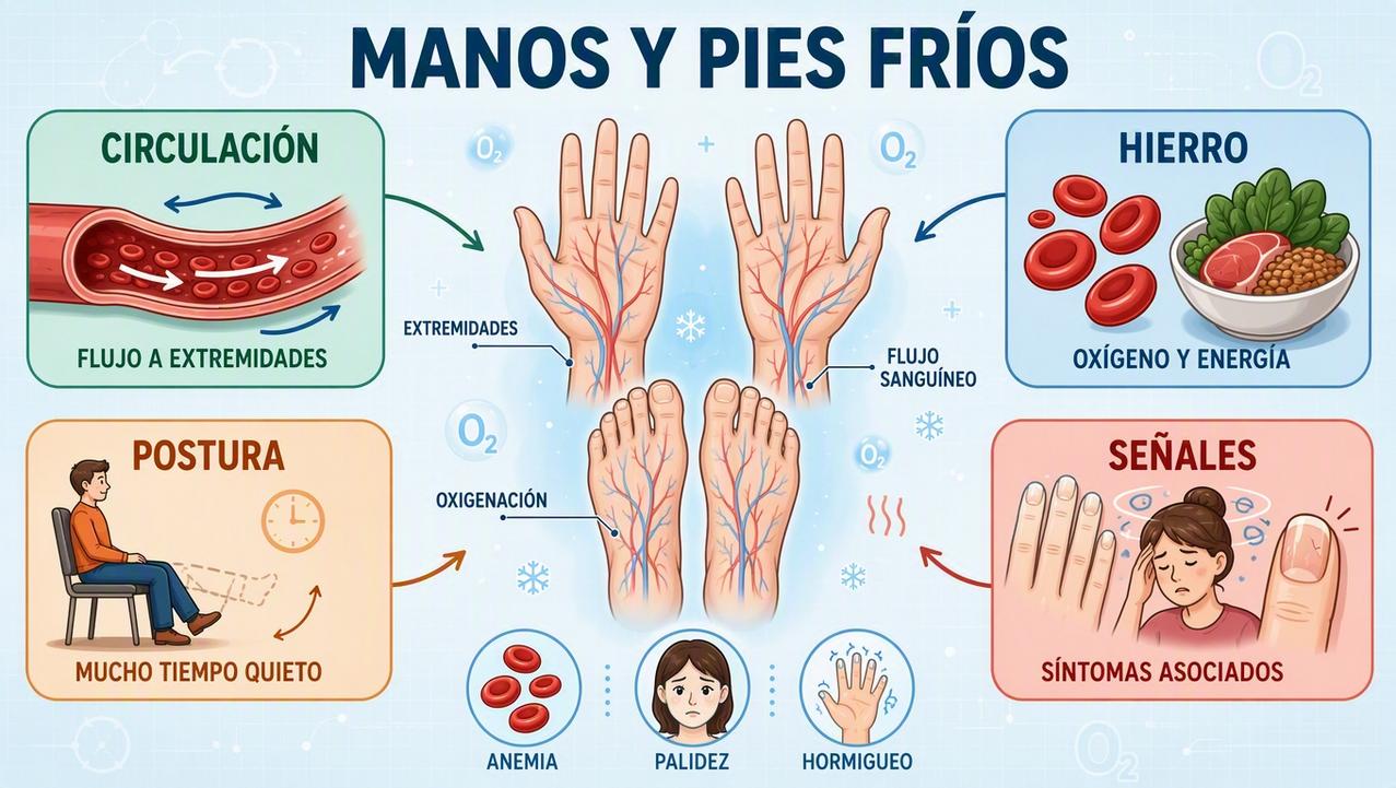 Circulación, hierro, postura y síntomas orientan la causa del frío persistente.
