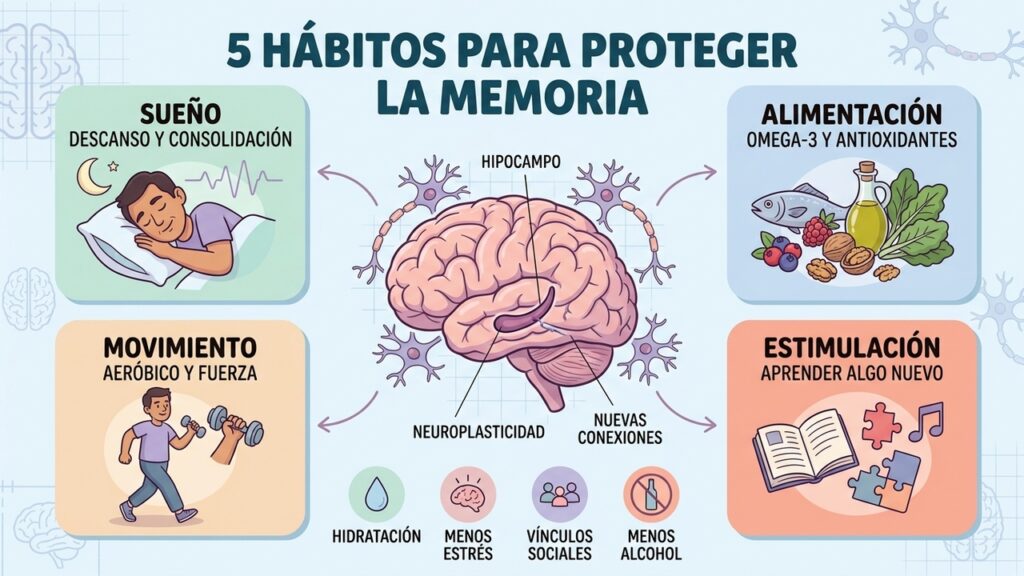 Sueño, nutrición, movimiento y estimulación cognitiva forman los pilares de una memoria saludable.