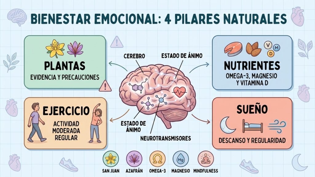 Ejercicio, sueño y algunos nutrientes pueden apoyar el bienestar emocional en casos leves.