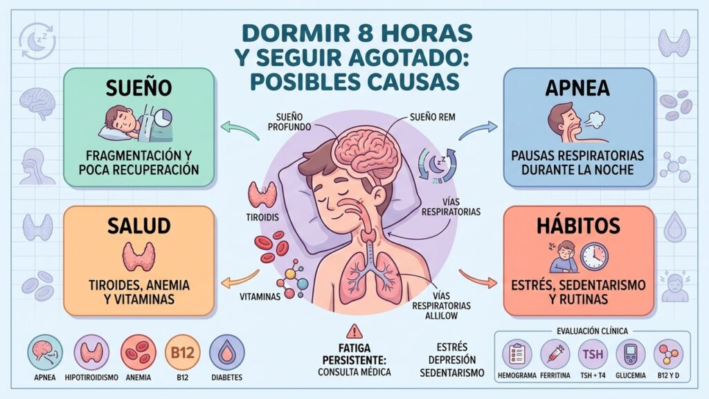Dormir ocho horas no siempre garantiza descanso si el sueño está fragmentado o existe otra causa.