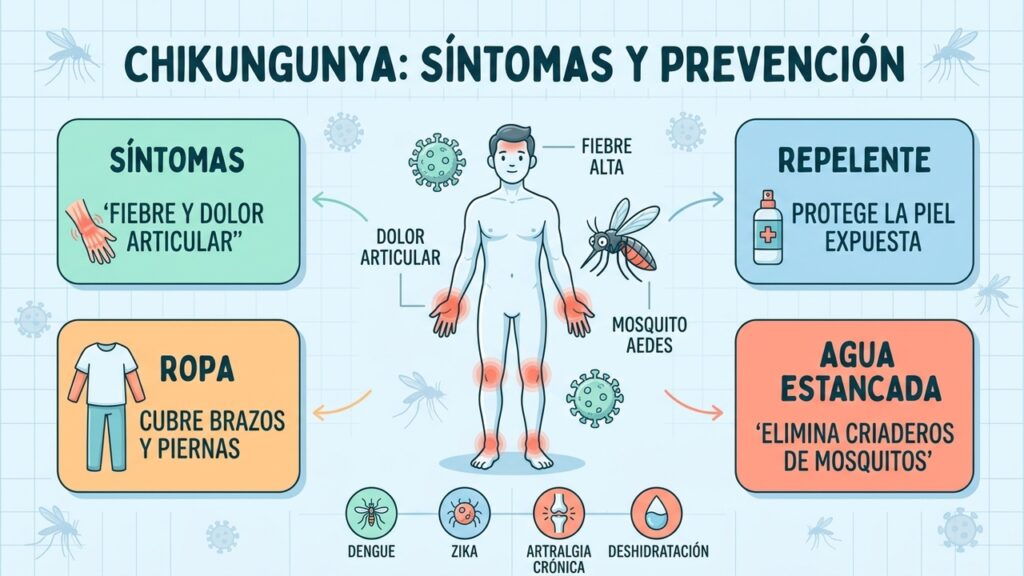 Fiebre repentina y dolor articular intenso son señales características del chikungunya.