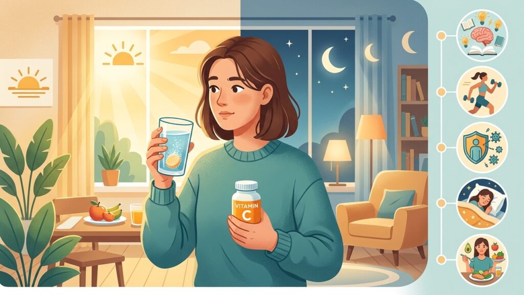 La vitamina C puede tomarse mañana o noche; la regularidad importa más que el horario.