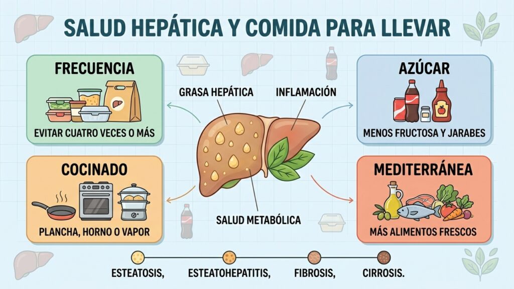 Pedir comida para llevar con frecuencia puede favorecer la acumulación de grasa hepática.