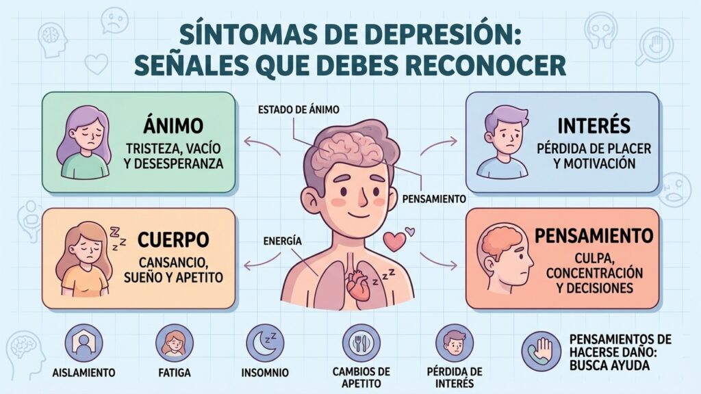 La depresión puede manifestarse como vacío, cansancio y pérdida de interés, no solo tristeza.