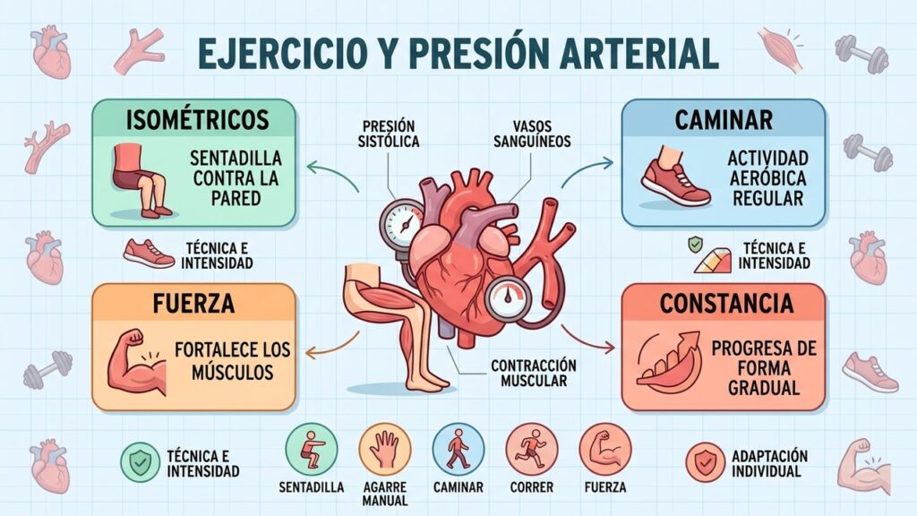 Isométricos, caminata, fuerza y constancia pueden contribuir al control de la presión arterial.