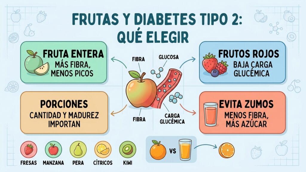 Las frutas enteras pueden formar parte de una alimentación adecuada para la diabetes tipo 2.