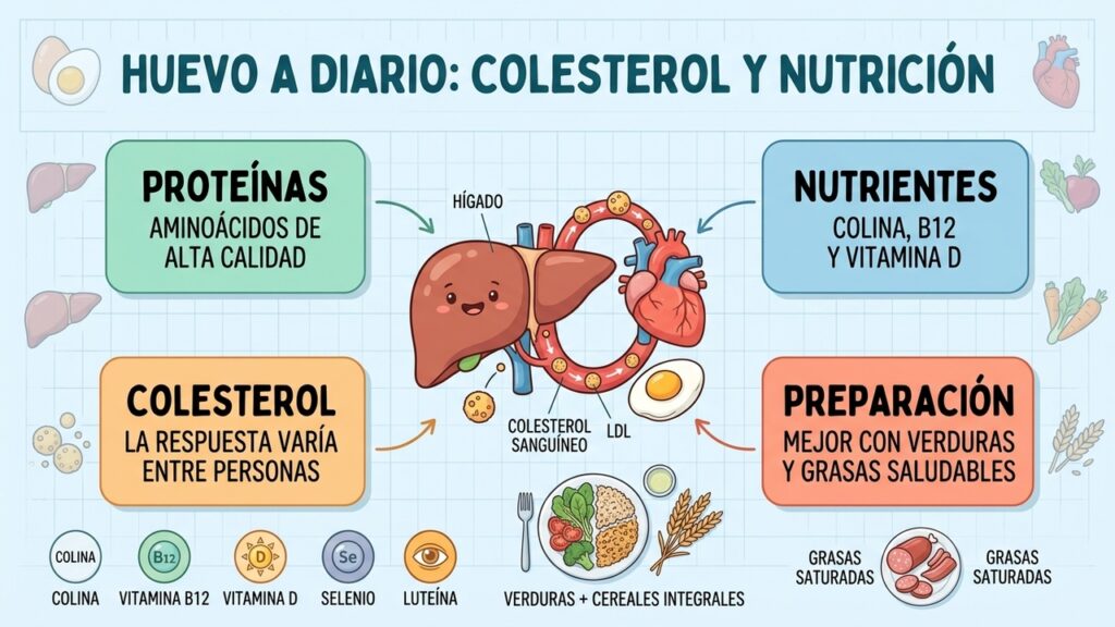 El huevo aporta proteínas y nutrientes; su impacto depende del contexto de toda la alimentación.