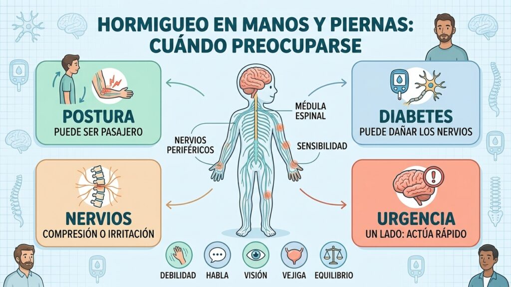 El hormigueo pasajero suele ser benigno, pero ciertos síntomas neurológicos requieren atención urgente.