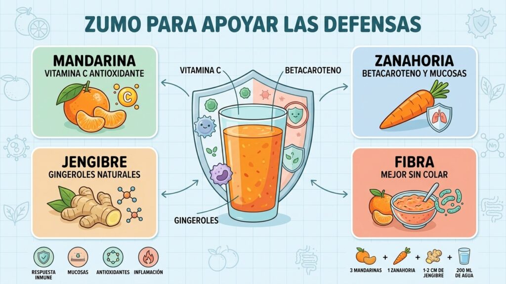 Vitamina C, betacaroteno, gingeroles y fibra explican el valor nutricional de esta combinación.