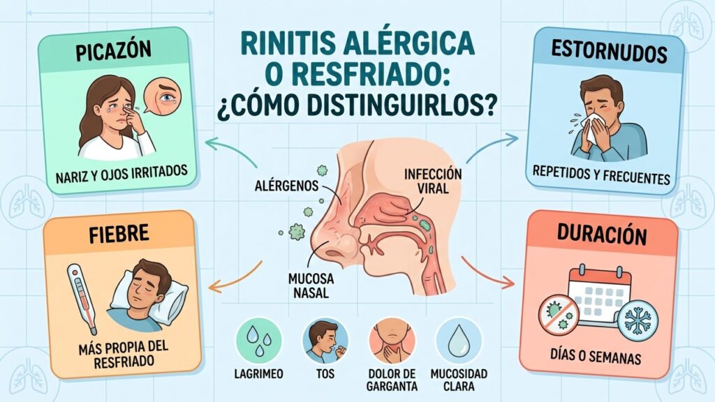 Picazón, estornudos y duración ayudan a diferenciar la rinitis alérgica del resfriado.