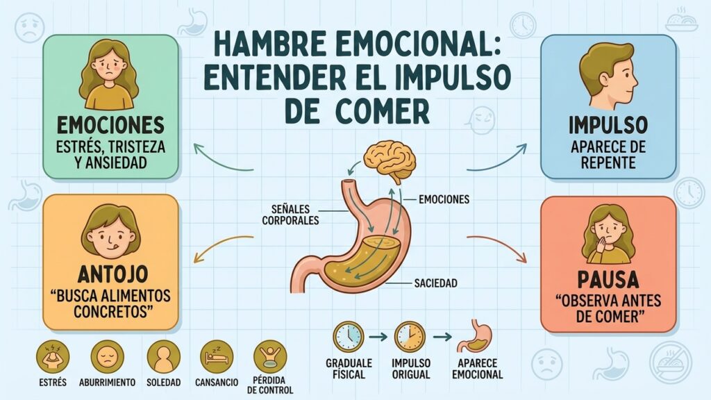 El hambre emocional puede aparecer de repente ante estrés, tristeza, aburrimiento o cansancio.