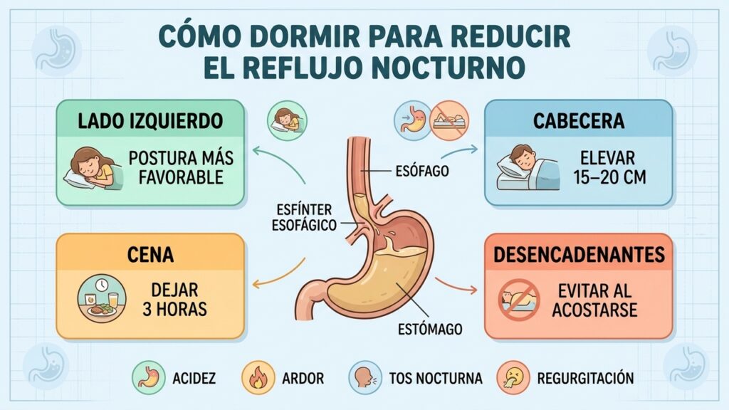 Dormir sobre el lado izquierdo puede reducir significativamente el reflujo gastroesofágico nocturno.