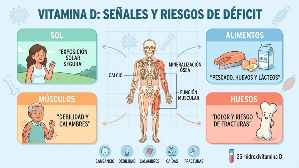 La deficiencia de vitamina D puede pasar desapercibida hasta afectar huesos y músculos.