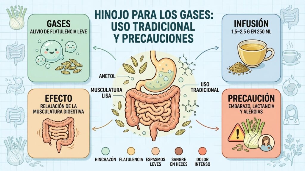 Infusión de hinojo: preparación tradicional, posibles beneficios digestivos y principales precauciones.