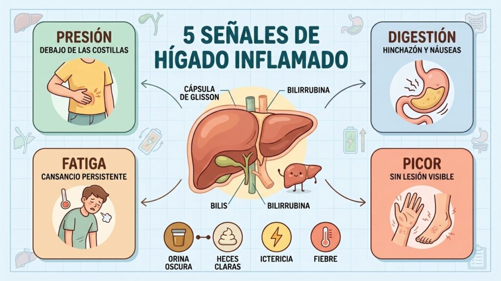 Cinco señales tempranas pueden advertir sobre una posible inflamación o alteración del hígado.