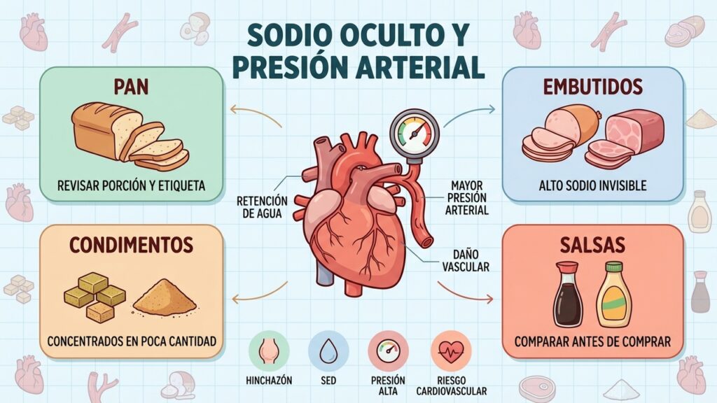 Pan, embutidos, condimentos y salsas: cuatro fuentes frecuentes de sodio oculto.