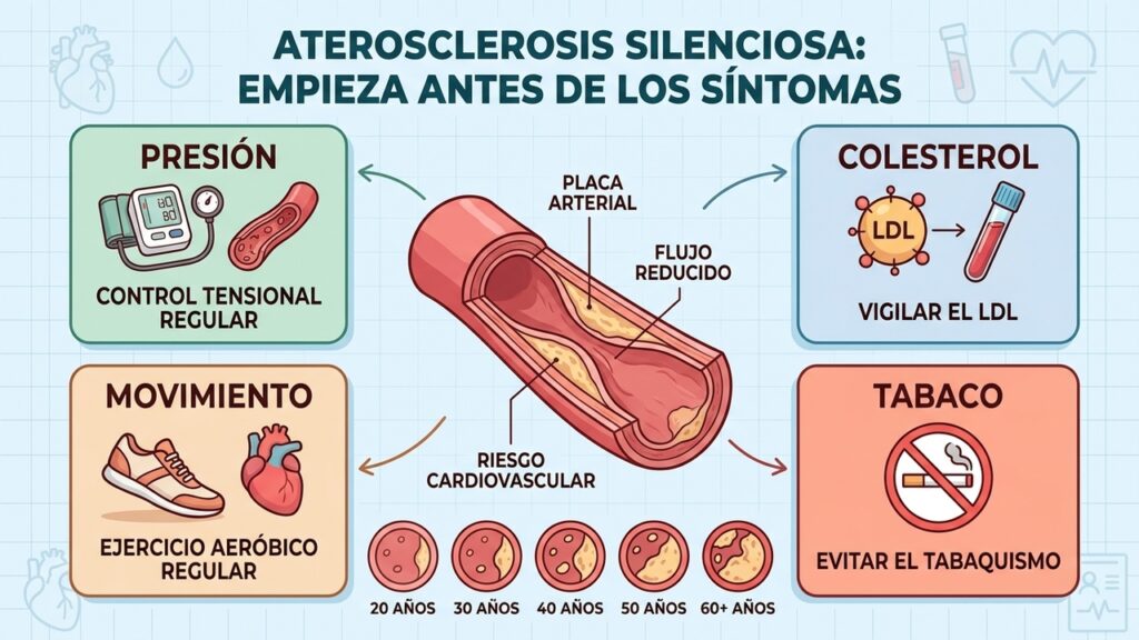 Presión, colesterol, ejercicio y tabaco influyen en la progresión de la placa arterial.
