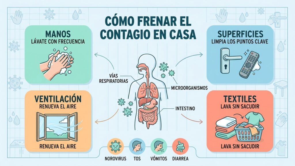 Higiene de manos, ventilación y limpieza reducen el contagio de virosis dentro del hogar.
