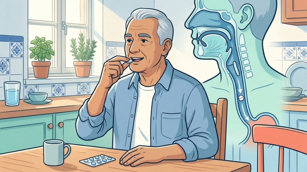 Tomar los medicamentos con suficiente agua y permanecer erguido ayuda a proteger el esófago.