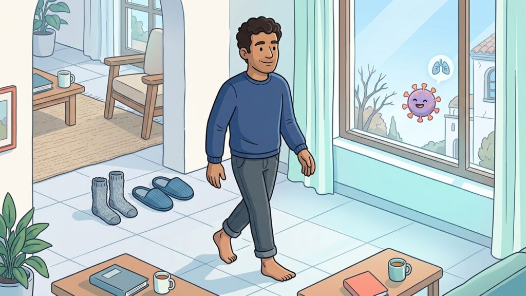 Caminar descalzo sobre suelo frío puede incomodar, pero no provoca gripe ni resfriado.