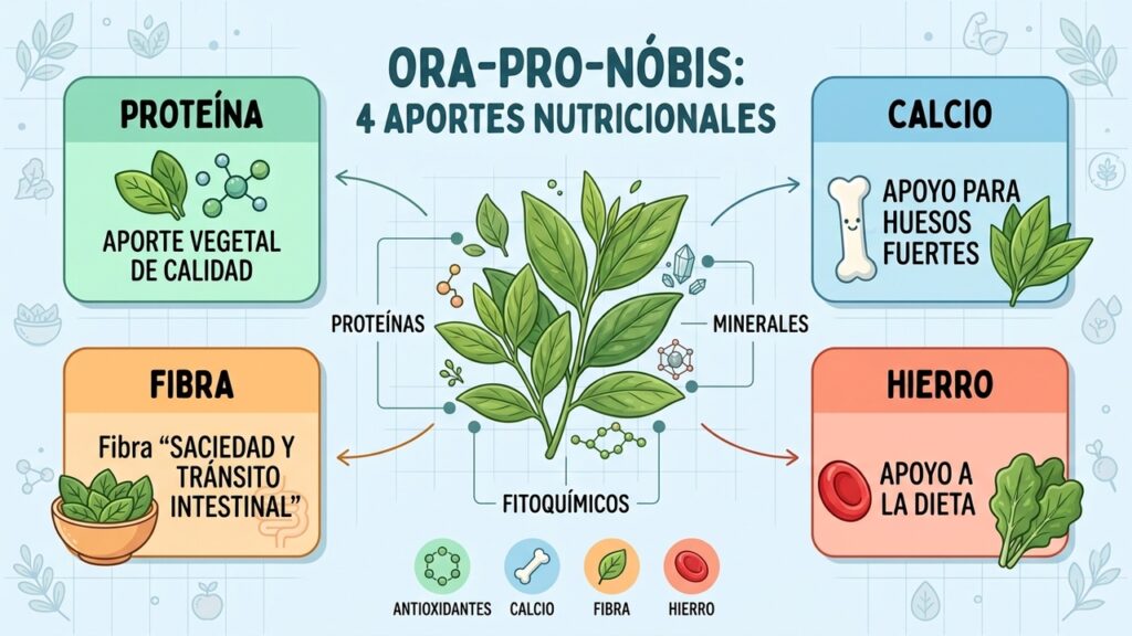 La ora-pro-nóbis aporta proteínas, fibra y minerales en una planta versátil y nutritiva.