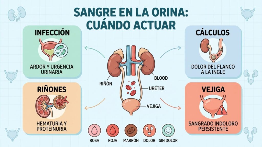 Infección, cálculos, riñones y vejiga: cuatro orígenes clave de la hematuria.