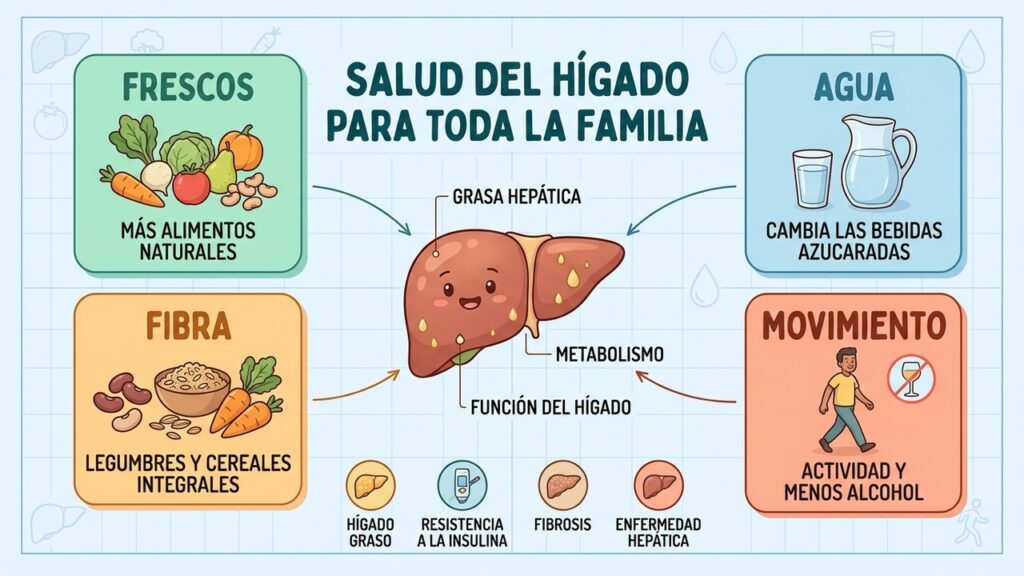 Una alimentación equilibrada ayuda a proteger el hígado y reducir la acumulación de grasa.