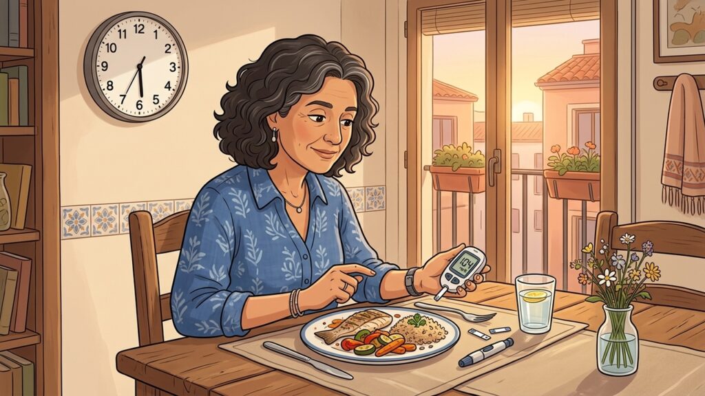 Cenar con tiempo y equilibrar el plato puede favorecer una glucosa nocturna más estable.