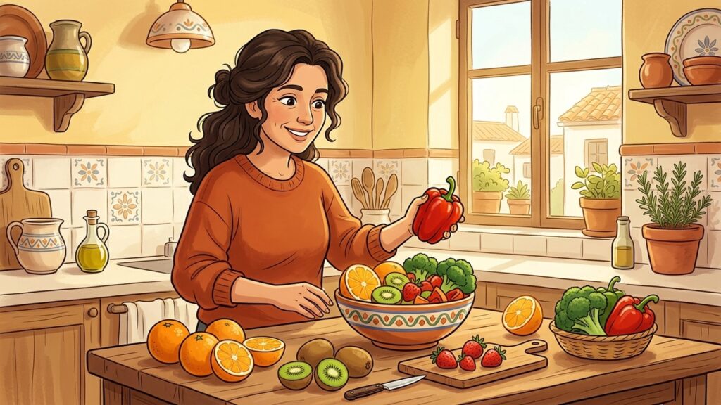 a vitamina C de frutas y verduras cubre las necesidades diarias sin megadosis.