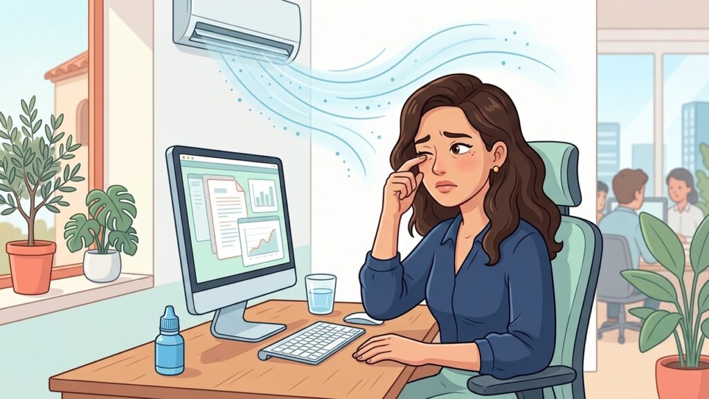 El aire acondicionado seco puede irritar ojos y vías respiratorias durante horas.