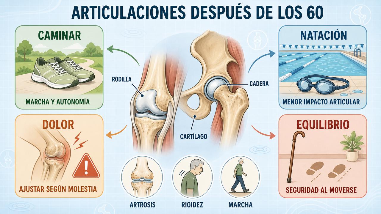 Caminar, natación, dolor y equilibrio orientan el ejercicio articular tras los 60.