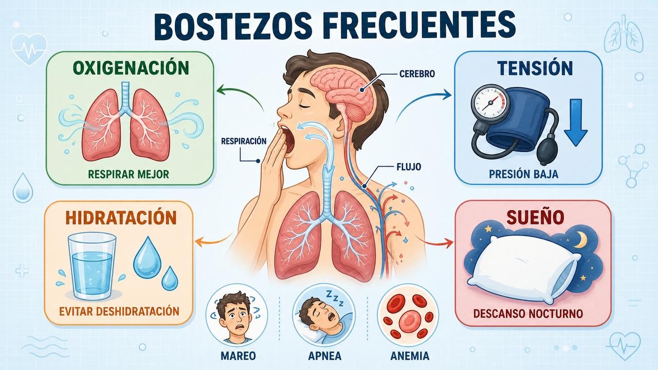 Oxigenación, tensión, hidratación y sueño influyen en los bostezos frecuentes.