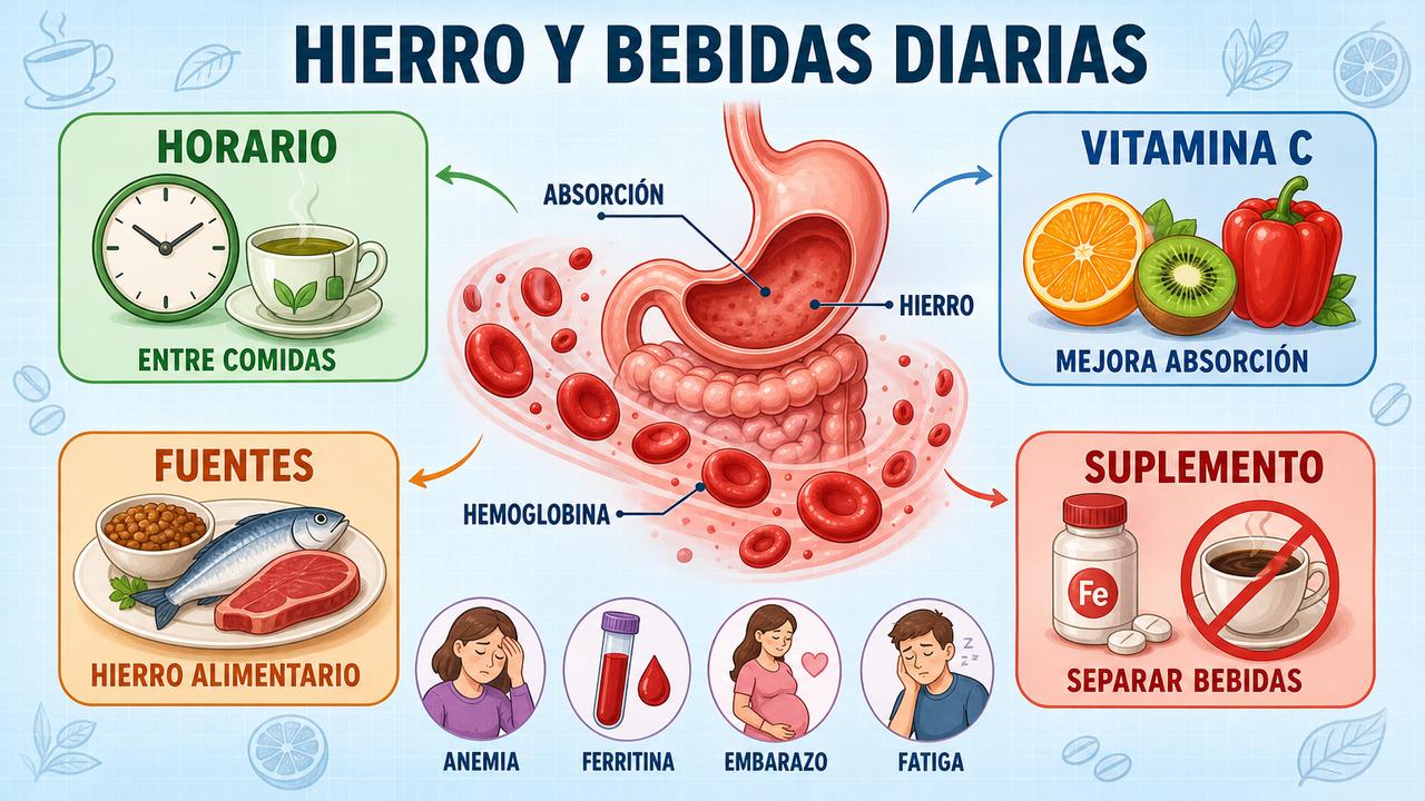 Horario, vitamina C, fuentes de hierro y suplemento marcan la absorción.