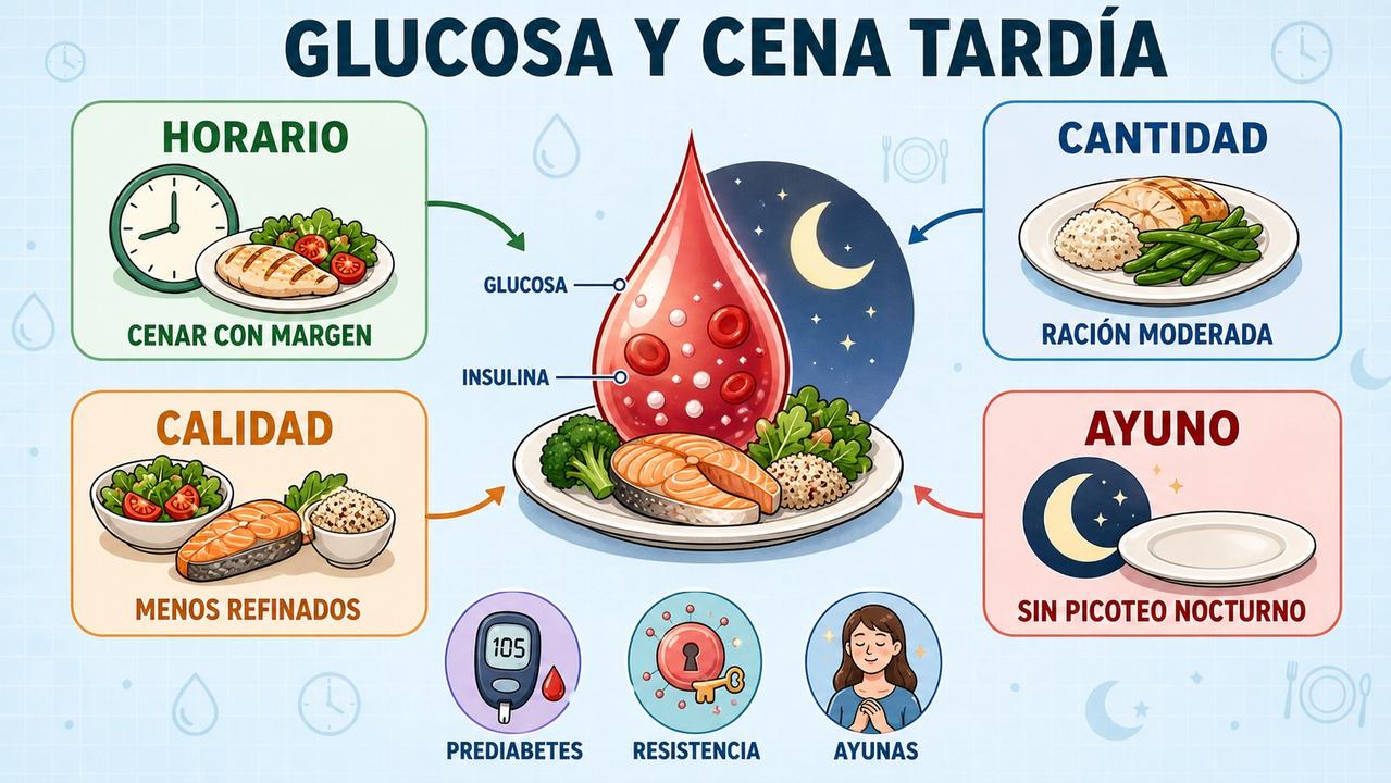 Horario, cantidad, calidad y ayuno marcan la glucosa nocturna y matutina.