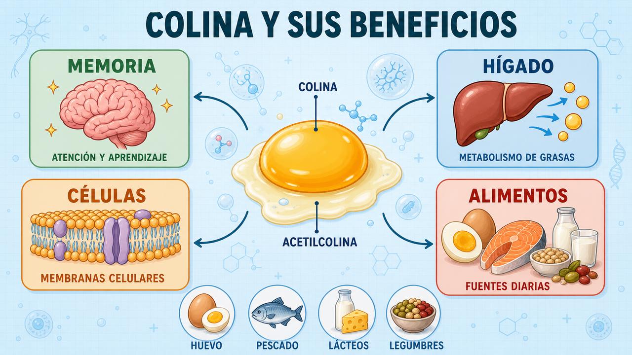 Memoria, hígado, células y alimentos clave resumen los pilares de la colina.