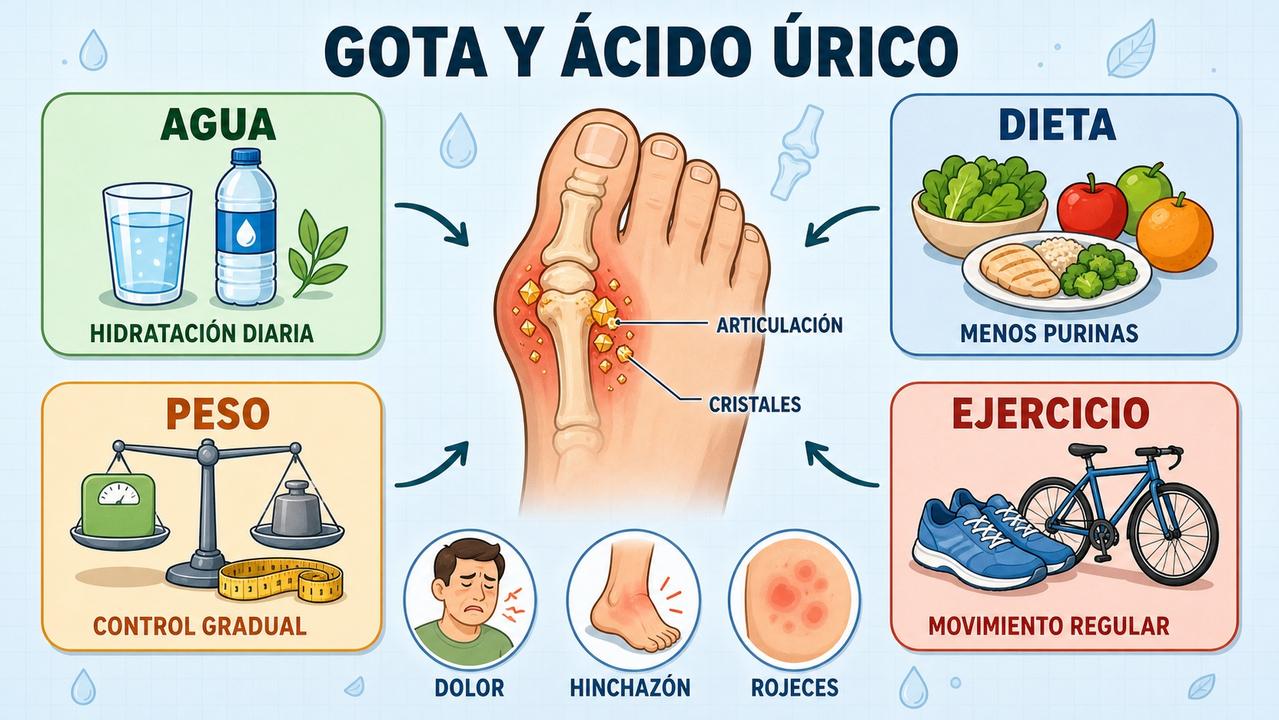 Cuatro pilares para prevenir brotes de gota y estabilizar el urato.