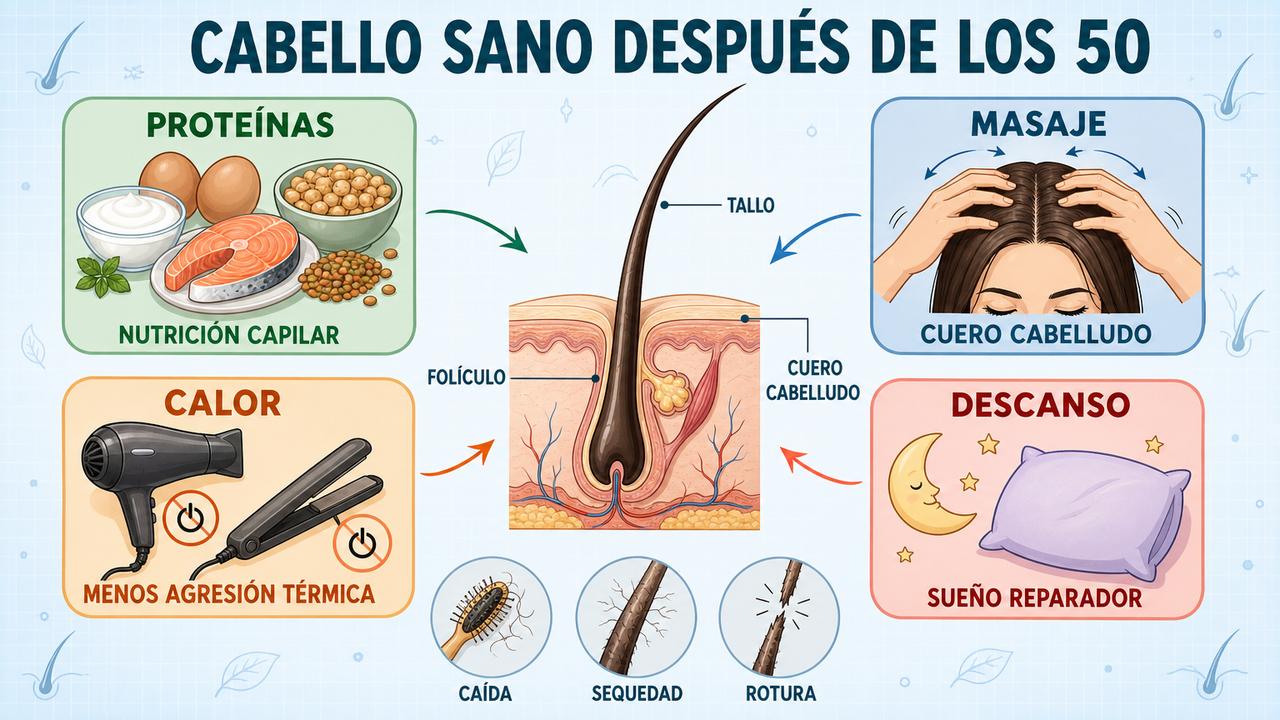 Proteínas, masaje, menos calor y descanso favorecen un cabello con más cuerpo.