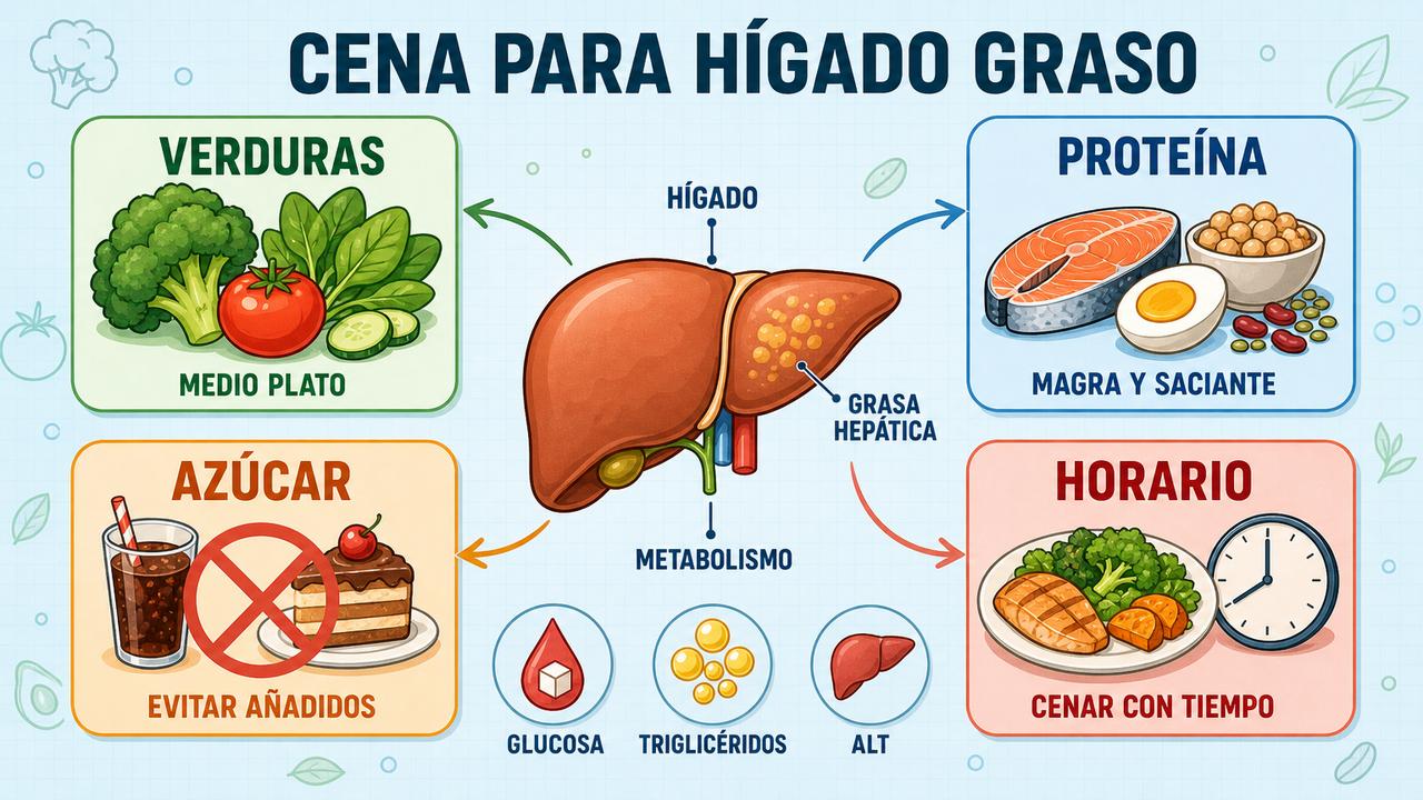 Verduras, proteína magra, menos azúcar y mejor horario para cuidar el hígado.