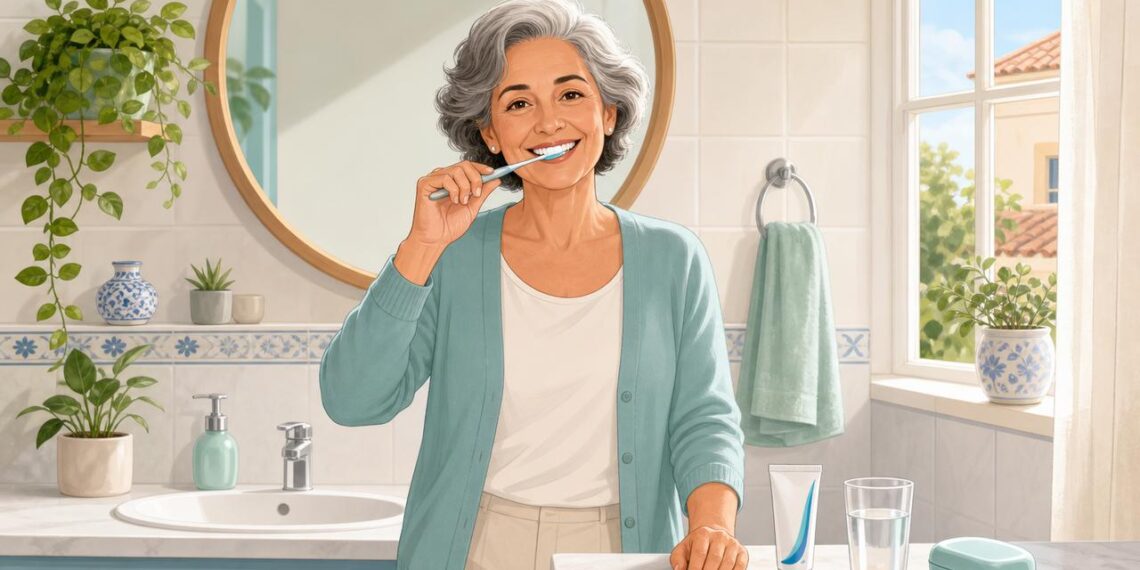 El cepillado correcto diario ayuda a conservar dientes y encías después de los 60.