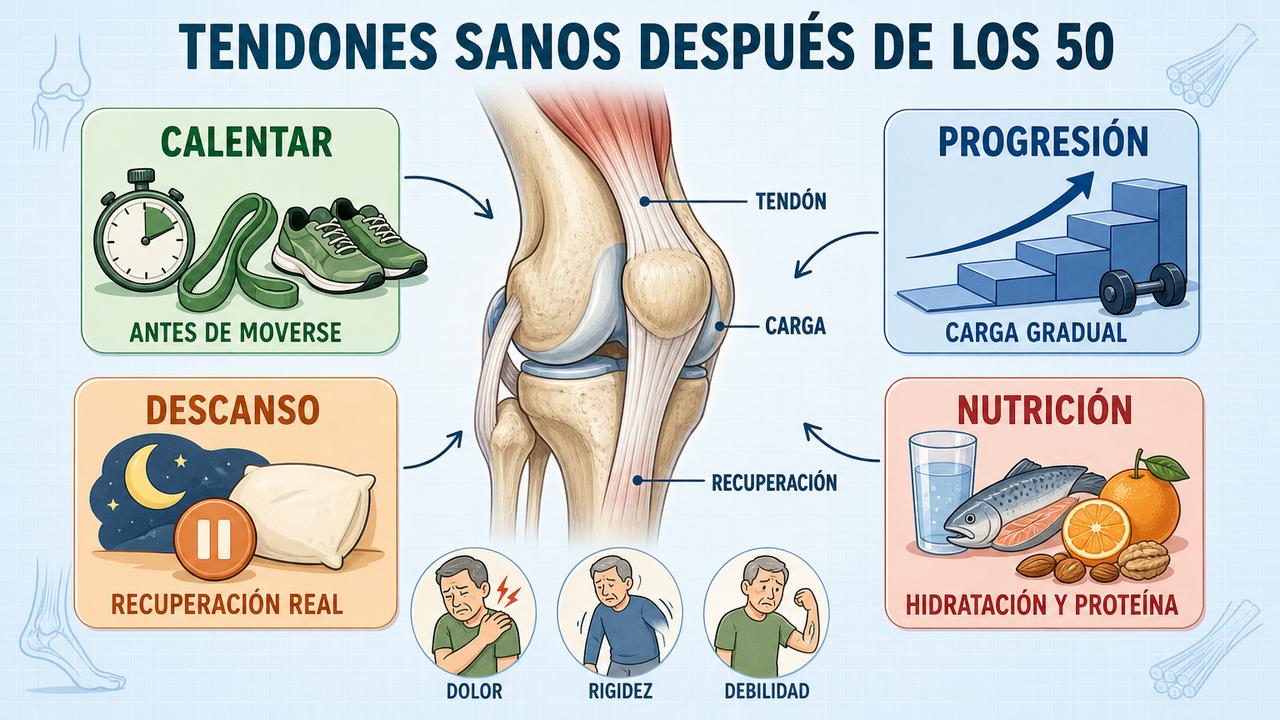 Cuatro pilares para cuidar los tendones con ejercicio, descanso y nutrición diaria.