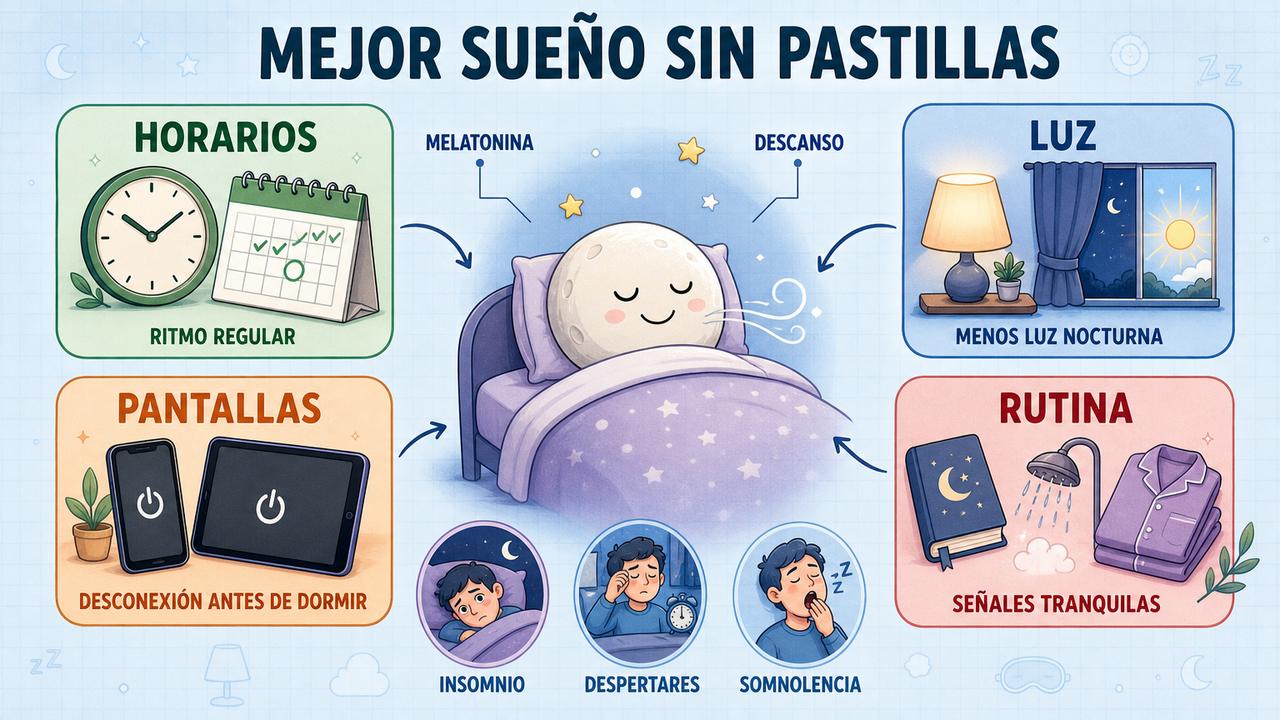 Horarios, luz, pantallas y rutina nocturna sostienen una buena higiene del sueño.