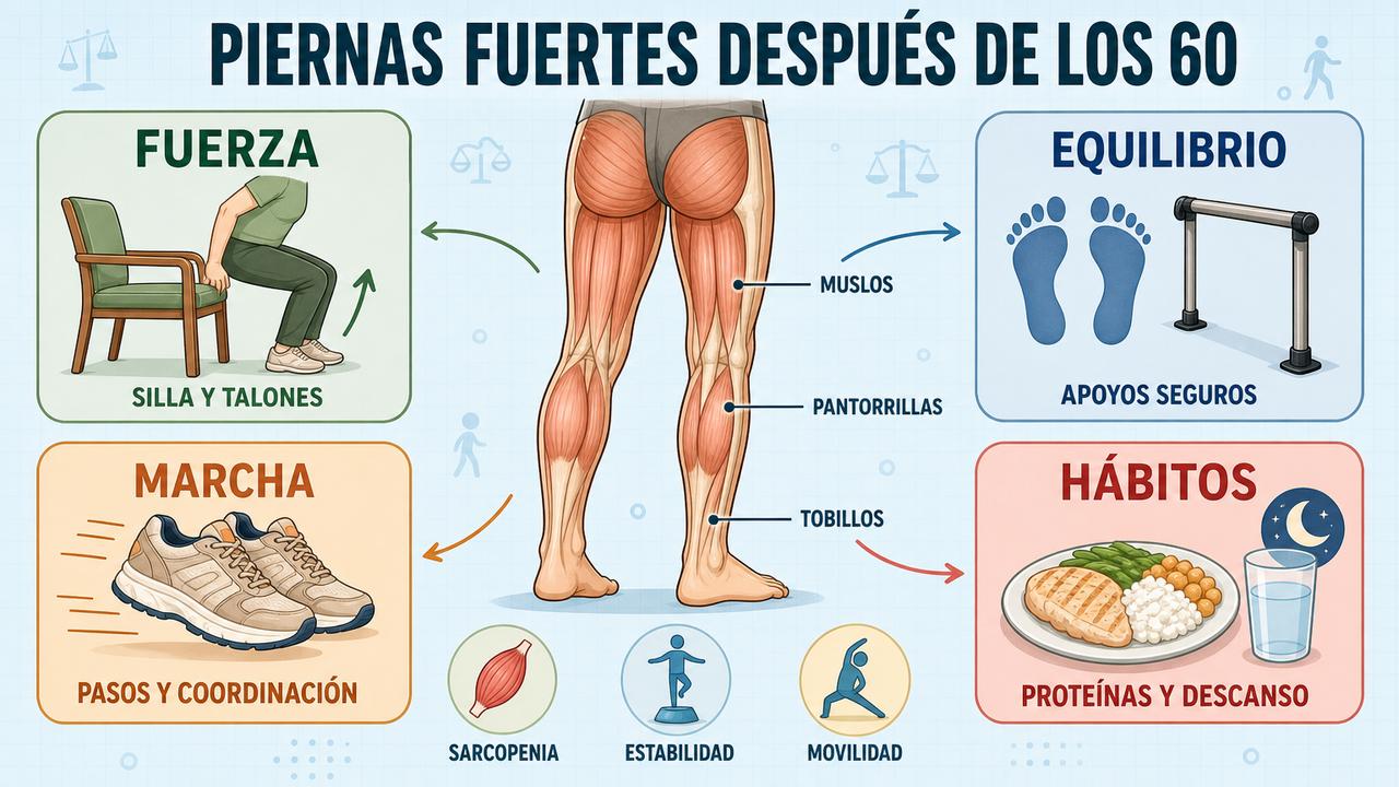 Fuerza, equilibrio, marcha y hábitos sostienen una movilidad más segura.