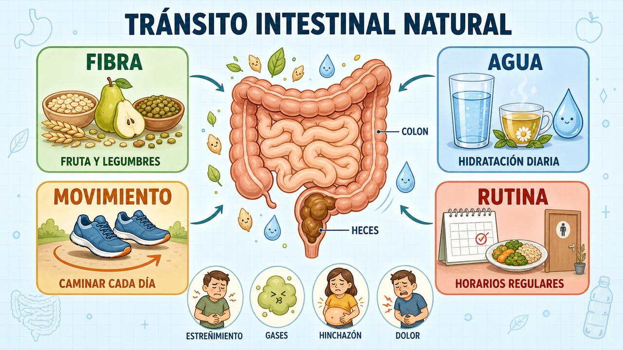 Los cuatro pilares del tránsito intestinal natural frente al estreñimiento habitual.