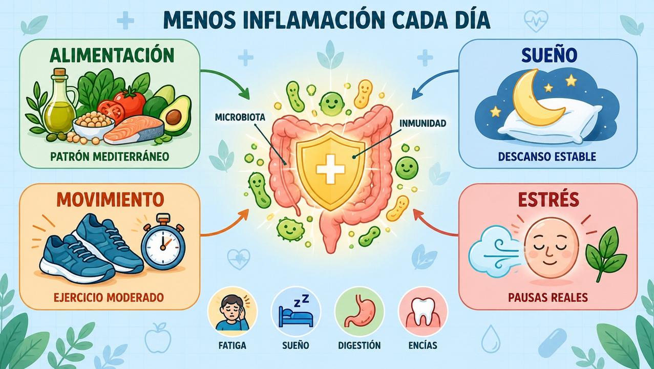 Alimentación, sueño, movimiento y estrés sostienen una respuesta inflamatoria más estable.