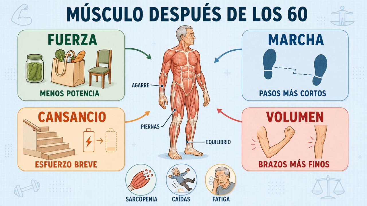 Fuerza, marcha, cansancio y volumen muscular orientan la detección temprana.