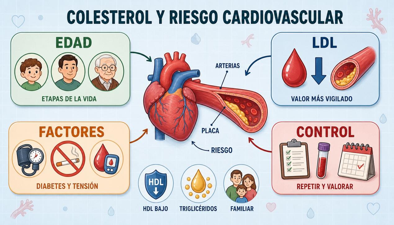 Edad, LDL, factores de riesgo y control orientan la lectura del colesterol.